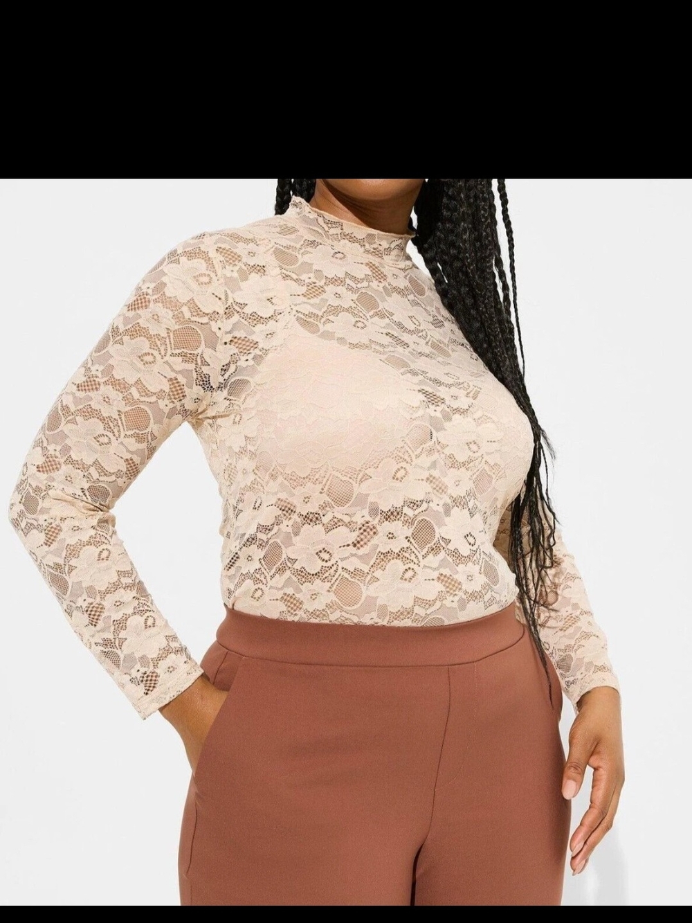 torrid Cream Lace Mock Neck Long Sleeve Top